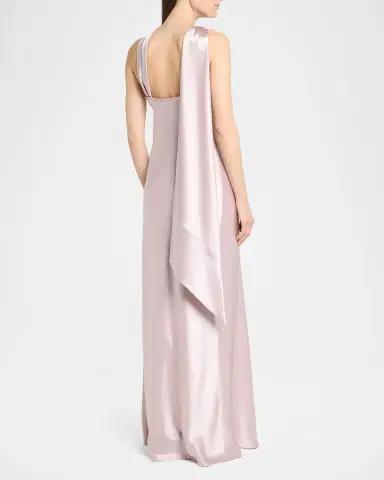 Talbot Runhof Crepe Satin One-Shoulder Long Evening Gown | Thumbnail 3