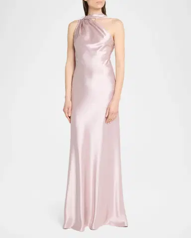 Talbot Runhof Crepe Satin One-Shoulder Long Evening Gown | Thumbnail 4
