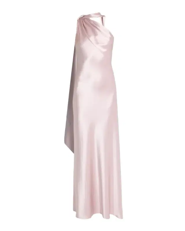 Talbot Runhof Crepe Satin One-Shoulder Long Evening Gown