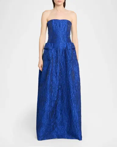 Talbot Runhof Strapless Poiret Rose Jacquard Pocket Gown | Thumbnail 2