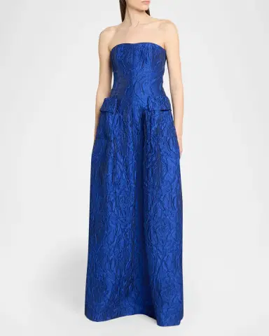 Talbot Runhof Strapless Poiret Rose Jacquard Pocket Gown | Thumbnail 4