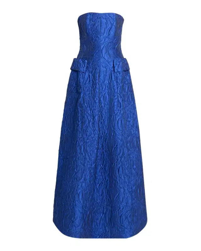 Talbot Runhof Strapless Poiret Rose Jacquard Pocket Gown