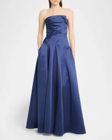 Talbot Runhof Strapless Zigzag Draped Mikado Silk Ball Gown | Thumbnail 2 Talbot Runhof Strapless Zigzag Draped Mikado Silk Ball Gown | Thumbnail 2