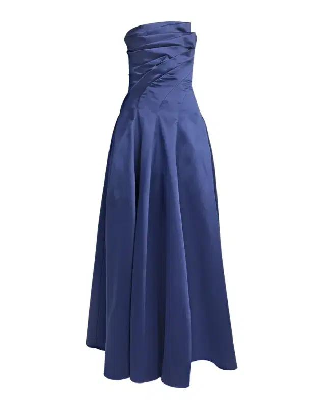 Talbot Runhof Strapless Zigzag Draped Mikado Silk Ball Gown
