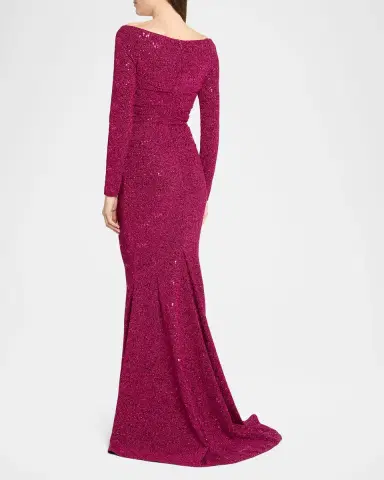 Talbot Runhof Sequined Off-Shoulder Long-Sleeve Gown | Thumbnail 3