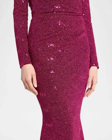 Talbot Runhof Sequined Off-Shoulder Long-Sleeve Gown | Thumbnail 5