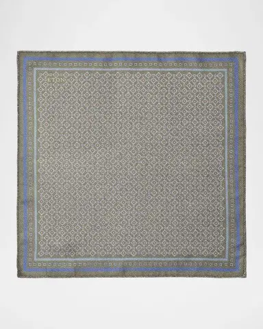 Eton Men's Medallion Double Print Silk Pocket Square | Thumbnail 2