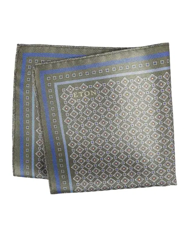 Eton Men 's Medallion Double Print Silk Pocket Square