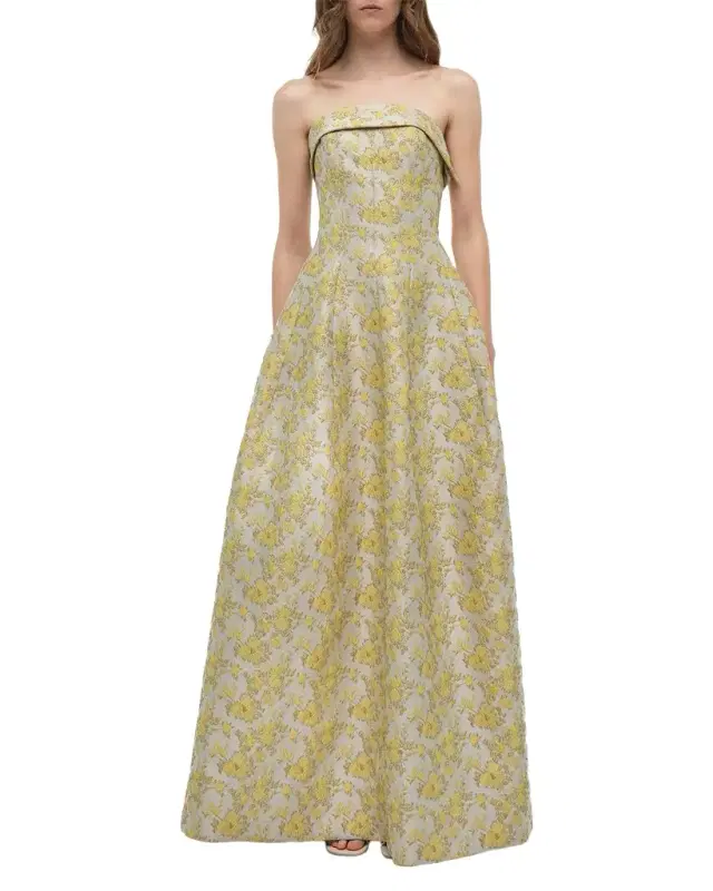 Simkhai Octavia Floral Jacquard Strapless Gown