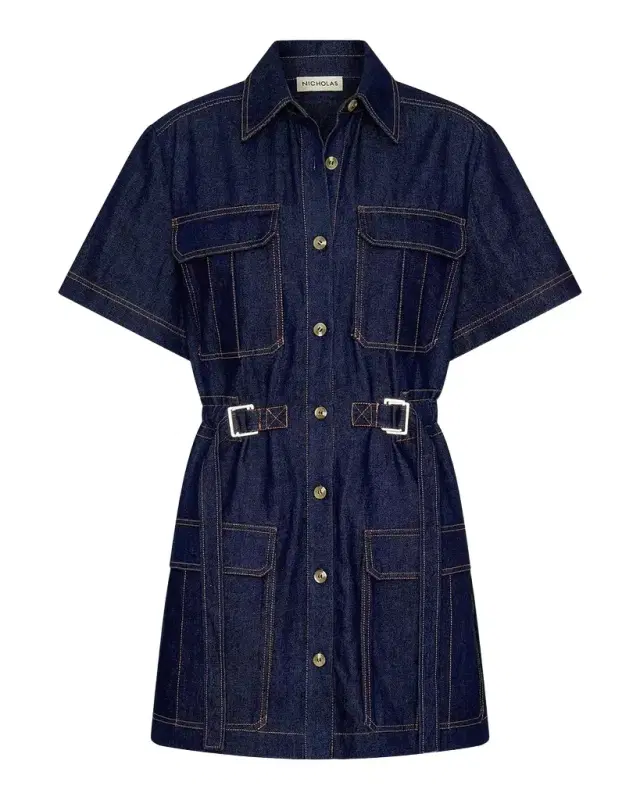 NICHOLAS Rianne Cotton Denim Mini Shirtdress