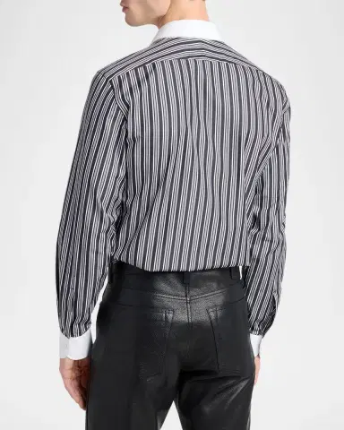 TOM FORD Men 's Cotton Multi-Stripe Contrast-Trim Sport Shirt | Thumbnail 3 TOM FORD Men 's Cotton Multi-Stripe Contrast-Trim Sport Shirt | Thumbnail 3