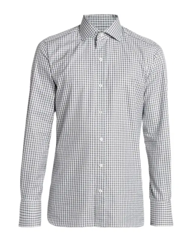 TOM FORD Men 's Cotton Grid Check Dress Shirt
