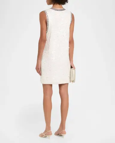 CYNTHIA ROWLEY Sleeveless Sequin Wool-Cashmere Knit Mini Dress | Thumbnail 3