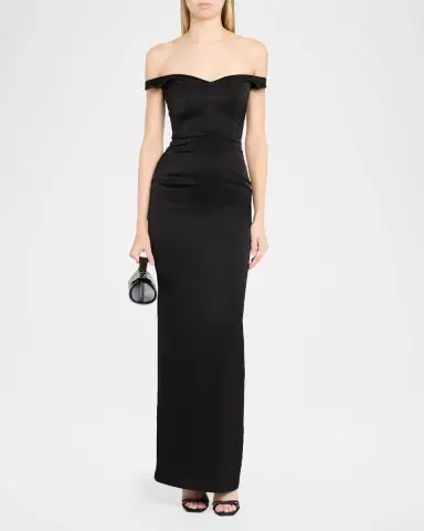 Alex Perry Off-The-Shoulder V-Neck Satin Crepe Gown | Thumbnail 2 Alex Perry Off-The-Shoulder V-Neck Satin Crepe Gown | Thumbnail 2