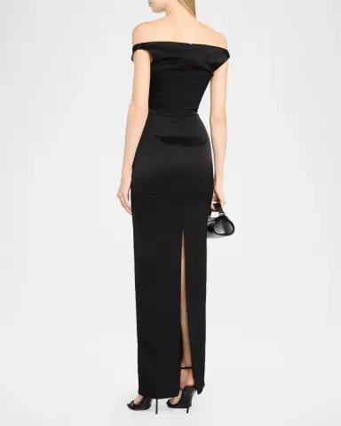 Alex Perry Off-The-Shoulder V-Neck Satin Crepe Gown | Thumbnail 3 Alex Perry Off-The-Shoulder V-Neck Satin Crepe Gown | Thumbnail 3