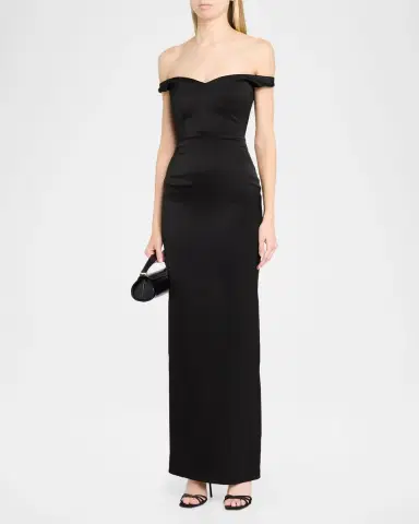 Alex Perry Off-The-Shoulder V-Neck Satin Crepe Gown | Thumbnail 4 Alex Perry Off-The-Shoulder V-Neck Satin Crepe Gown | Thumbnail 4