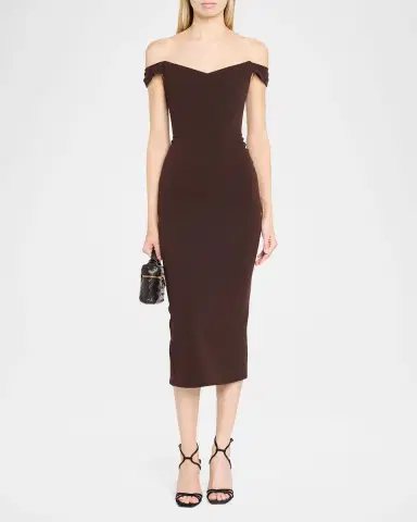 Alex Perry Off-Shoulder Dress in Stretch Crepe | Thumbnail 2 Alex Perry Off-Shoulder Dress in Stretch Crepe | Thumbnail 2