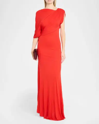 Alex Perry Off-Shoulder Cape Gown in Dry Jersey | Thumbnail 2 Alex Perry Off-Shoulder Cape Gown in Dry Jersey | Thumbnail 2