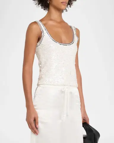 CYNTHIA ROWLEY Cropped Sequin Tank Top | Thumbnail 4