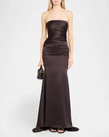 Alex Perry Strapless Drape Gown in Satin Crepe | Thumbnail 2 Alex Perry Strapless Drape Gown in Satin Crepe | Thumbnail 2