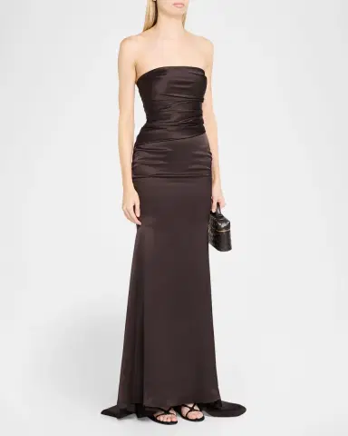 Alex Perry Strapless Drape Gown in Satin Crepe | Thumbnail 4 Alex Perry Strapless Drape Gown in Satin Crepe | Thumbnail 4