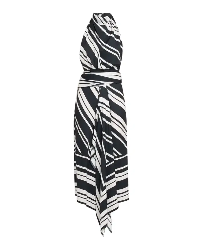 Marin Striped Satin Halter Midi Scarf Dress