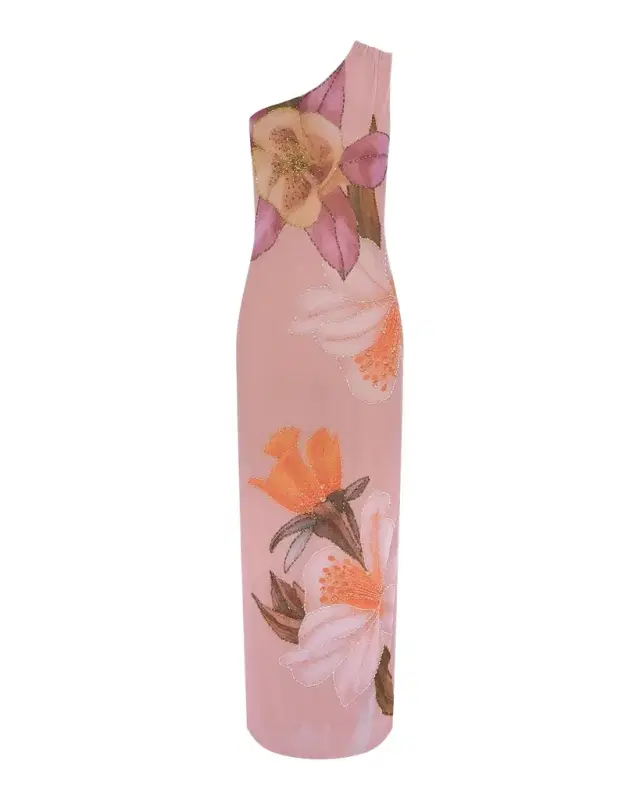 Peony Floral One-Shoulder Maxi Dress