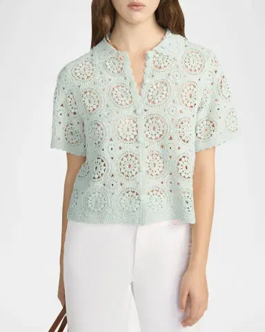 FRAME Crochet Cotton Boxy-Fit Top | Thumbnail 4 FRAME Crochet Cotton Boxy-Fit Top | Thumbnail 4