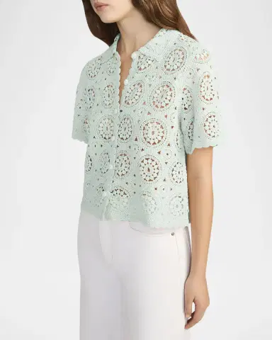 FRAME Crochet Cotton Boxy-Fit Top | Thumbnail 6 FRAME Crochet Cotton Boxy-Fit Top | Thumbnail 6