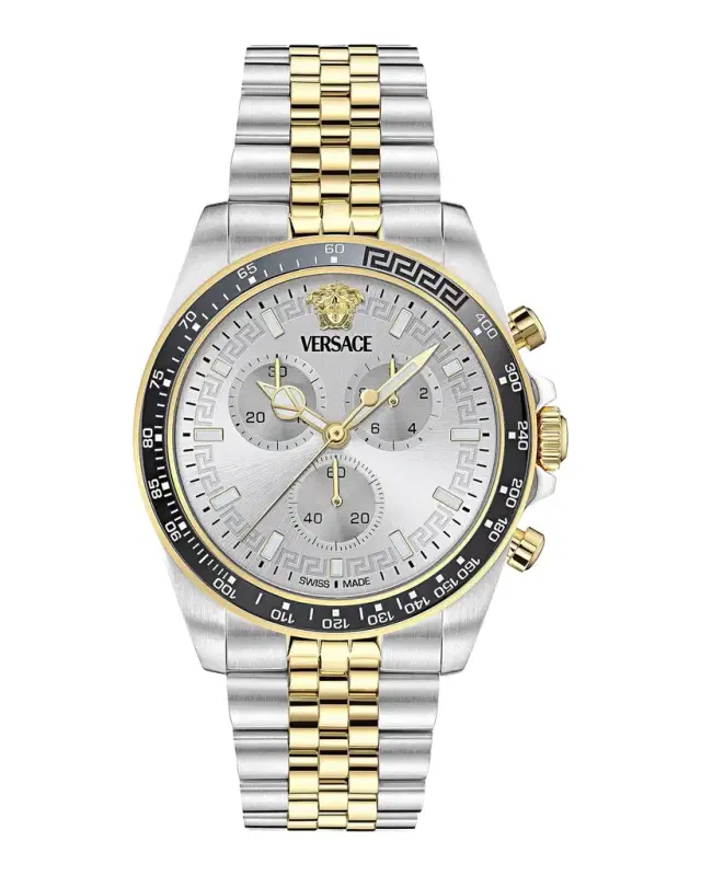 Versace Men 's Greca Chrono Wave Two-Tone Stainless-Steel Bracelet Watch/43MM