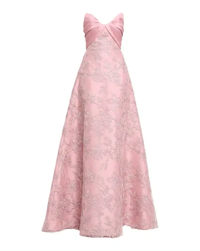 Embroidered Satin Strapless Gown