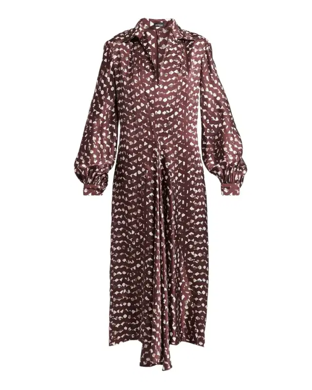 Kiton Abstract-Print Silk Long-Sleeve Midi Shirtdress