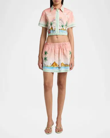 Casablanca Ethereal Cotton Cropped Short-Sleeve Shirt | Thumbnail 2