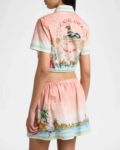 Casablanca Ethereal Cotton Cropped Short-Sleeve Shirt | Thumbnail 3