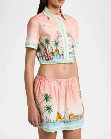 Casablanca Ethereal Cotton Cropped Short-Sleeve Shirt | Thumbnail 4