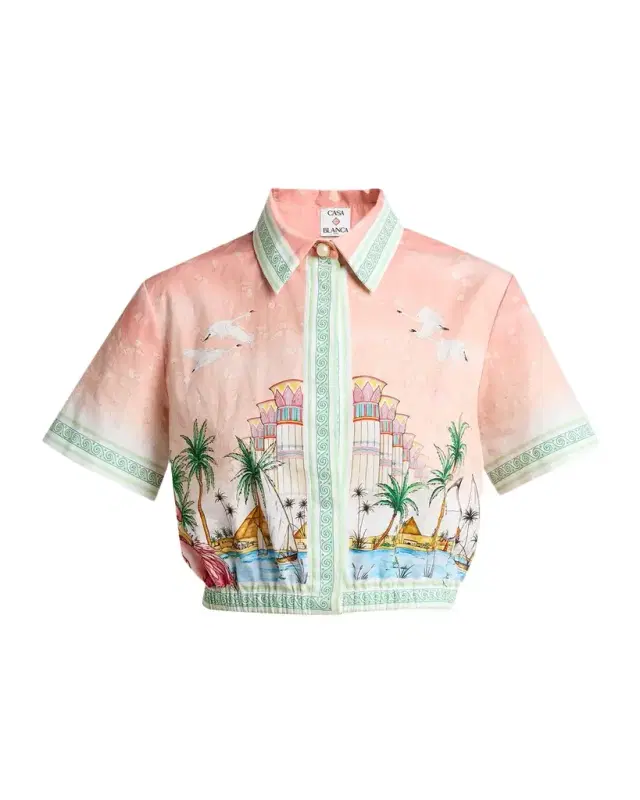 Casablanca Ethereal Cotton Cropped Short-Sleeve Shirt