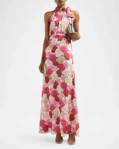 SACHIN BABI Diana Floral Crinkle Georgette Tieneck Gown | Thumbnail 2