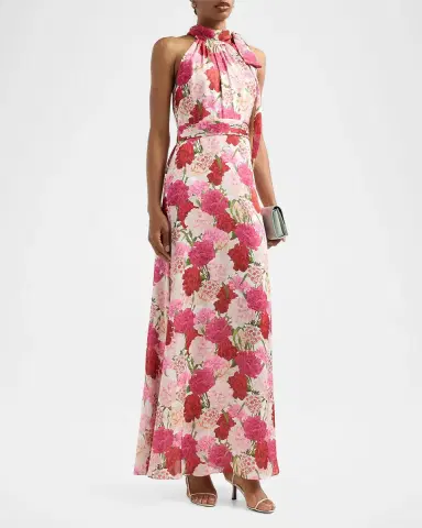 SACHIN BABI Diana Floral Crinkle Georgette Tieneck Gown | Thumbnail 4