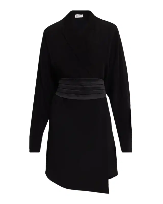 Brunello Cucinelli Cummerbund Dolman-Sleeve Mini Wrap Dress