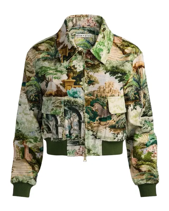 ALICE + OLIVIA Willard Denim Bomber Jacket