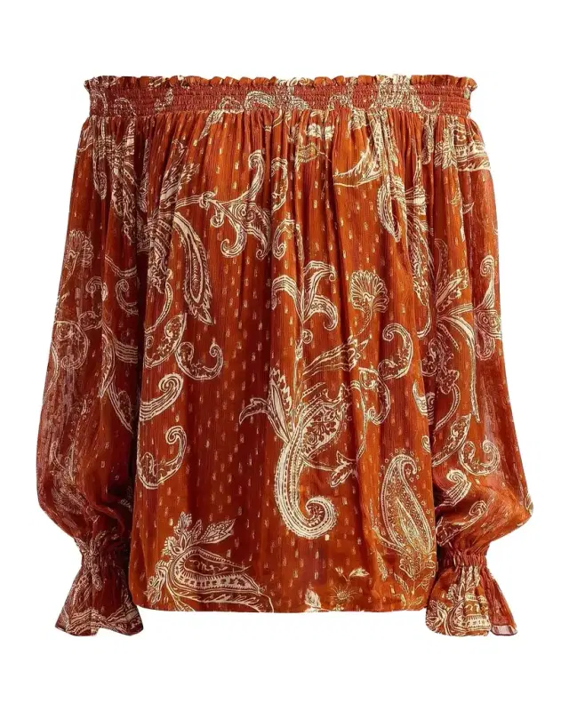 Ruza Paisley Smocked Off-the-Shoulder Top