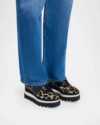 Stella McCartney Sneak-Elyse Ocelot Velvet Toothed-Sole Platform Sneakers | Thumbnail 2
