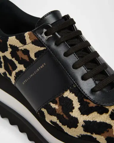 Stella McCartney Sneak-Elyse Ocelot Velvet Toothed-Sole Platform Sneakers | Thumbnail 5
