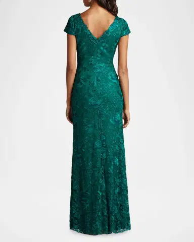 Tadashi Shoji Short-Sleeve Embroidered Tulle Column Gown | Thumbnail 3 Tadashi Shoji Short-Sleeve Embroidered Tulle Column Gown | Thumbnail 3