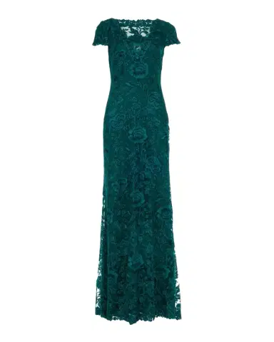 Tadashi Shoji Short-Sleeve Embroidered Tulle Column Gown | Thumbnail 1 Tadashi Shoji Short-Sleeve Embroidered Tulle Column Gown | Thumbnail 1