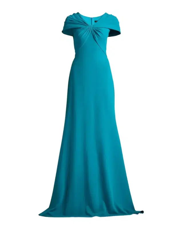 Tadashi Shoji Twist-Front Crepe Trumpet Gown
