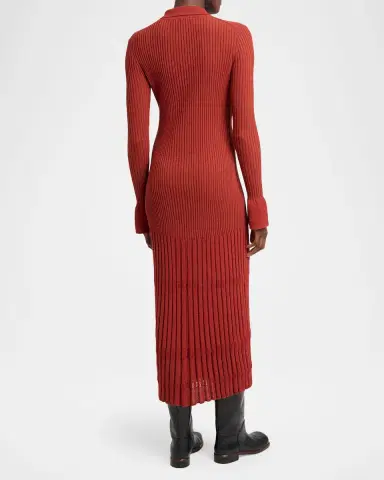 Proenza Schouler Rosario Wool Rib Drop-Waist Button-Front Midi Dress | Thumbnail 3 Proenza Schouler Rosario Wool Rib Drop-Waist Button-Front Midi Dress | Thumbnail 3