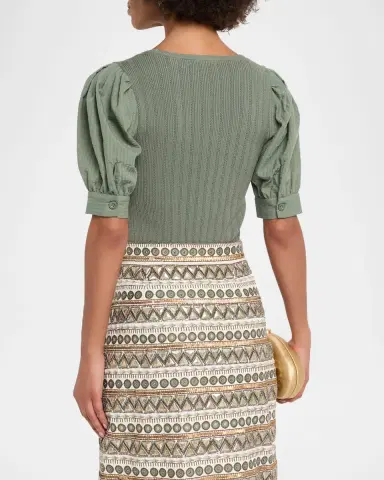 Elie Tahari The Kaeta Mixed Media Puff-Sleeve Sweater | Thumbnail 3