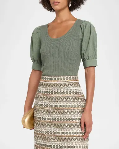 Elie Tahari The Kaeta Mixed Media Puff-Sleeve Sweater | Thumbnail 4