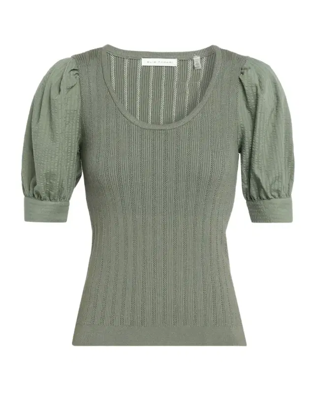 Elie Tahari The Kaeta Mixed Media Puff-Sleeve Sweater